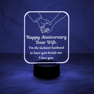 Happy Anniversary My Dear Wife Acrylic Led Night Lamp with 7 Color Changing Light  Best Anniversary Gift for Wife