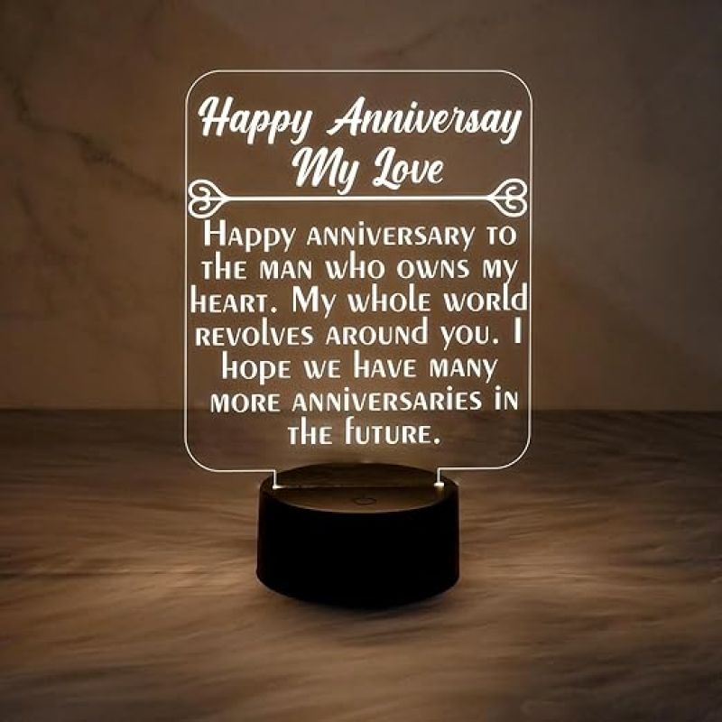 Engraved Happy Anniversary My Love Night Lamp with Warm White Light  First Wedding Anniversary LED Gifts for Wife Husband  Acrylic Night Lamp