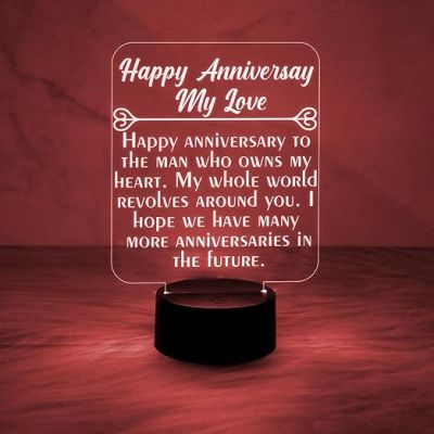 Engraved Happy Anniversary My Love Night Lamp with Automatic Color Changing Light  First Wedding Anniversary LED Gifts for Wife Husband | Ac
