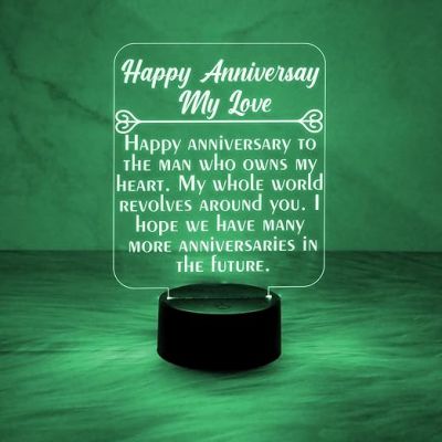 Engraved Happy Anniversary My Love Night Lamp with Automatic Color Changing Light  First Wedding Anniversary LED Gifts for Wife Husband | Ac