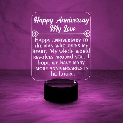Engraved Happy Anniversary My Love Night Lamp with Automatic Color Changing Light  First Wedding Anniversary LED Gifts for Wife Husband | Ac