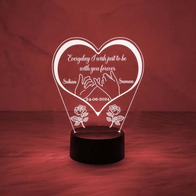 Personalized Heart Night Lamp  Customized with Name & Date  Automatic Color Changing Light  Gift for Engagement  Birthday Gift for Wife Husband