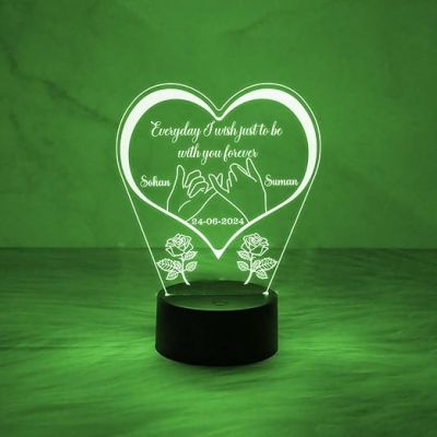 Personalized Heart Night Lamp  Customized with Name & Date  Automatic Color Changing Light  Gift for Engagement  Birthday Gift for Wife Husband