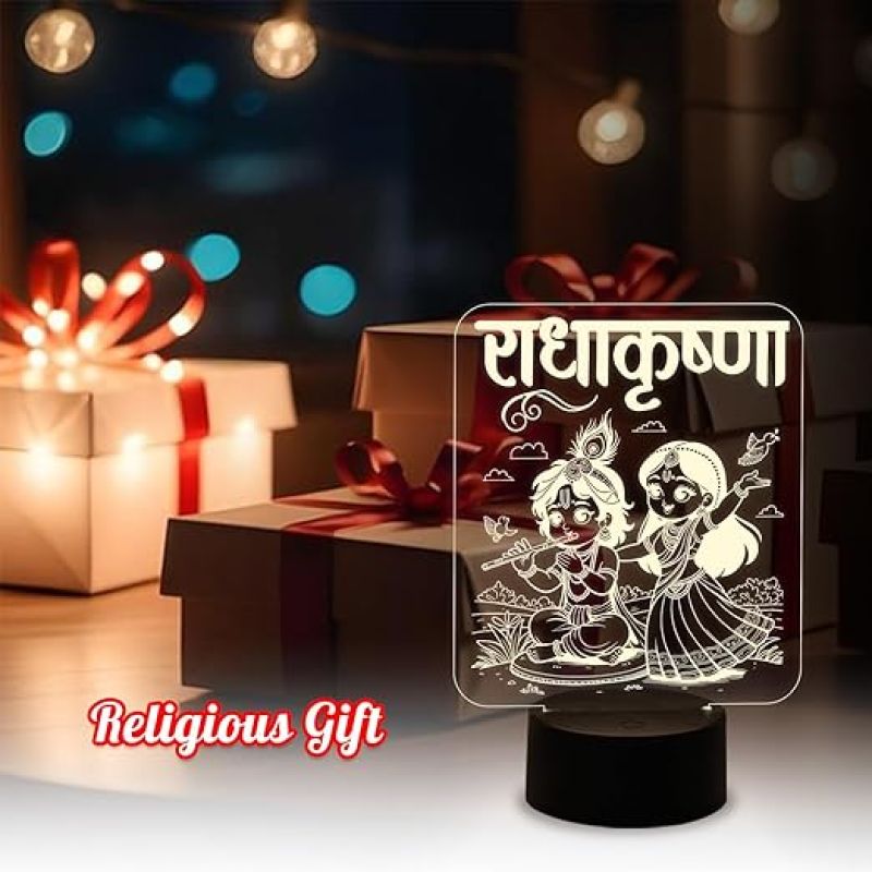 Radha Krishna Night Lamp with Warm White Light  Bedroom Décor Light  Pooja Room Decor Light  Religious Night Lamp