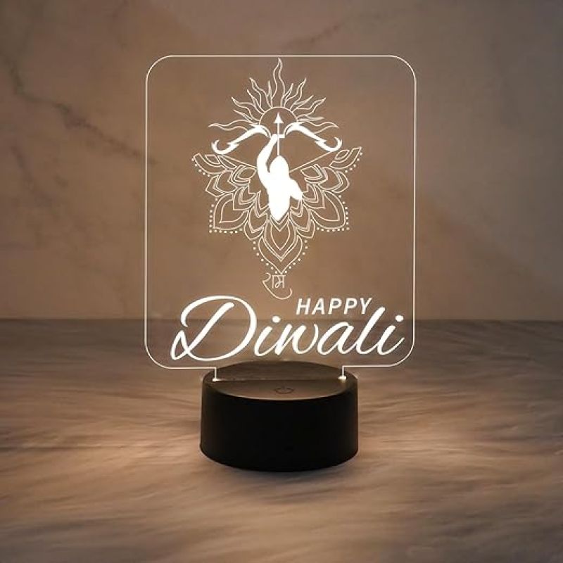 Happy Diwali Night Lamp  Lord Ram Light for Diwali Decoration  Diwali Gift for Family Friends Relatives  Warm White Light & USB Cable