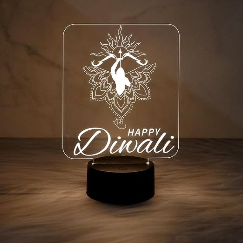 Happy Diwali Night Lamp  Lord Ram Light for Diwali Decoration  Diwali Gift for Family Friends Relatives  Warm White Light & USB Cable