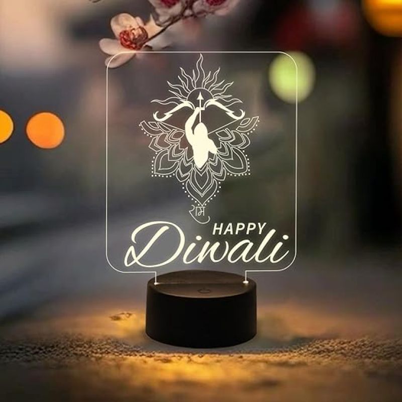 Happy Diwali Night Lamp  Lord Ram Light for Diwali Decoration  Diwali Gift for Family Friends Relatives  Warm White Light & USB Cable