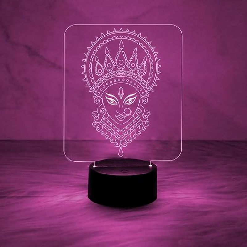 3D Illusion Maa Durga Acrylic Desk Table Lamp for Home & Pooja Room Decor Light  7 Color Auto Change Light  Blessing Gift