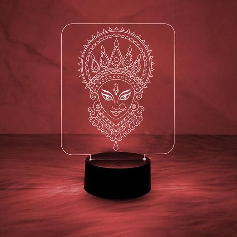 3D Illusion Maa Durga Acrylic Desk Table Lamp for Home & Pooja Room Decor Light  7 Color Auto Change Light  Blessing Gift