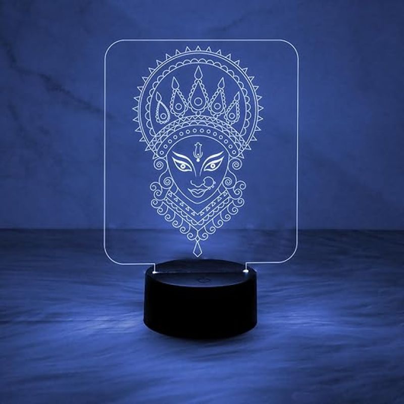 3D Illusion Maa Durga Acrylic Desk Table Lamp for Home & Pooja Room Decor Light  7 Color Auto Change Light  Blessing Gift