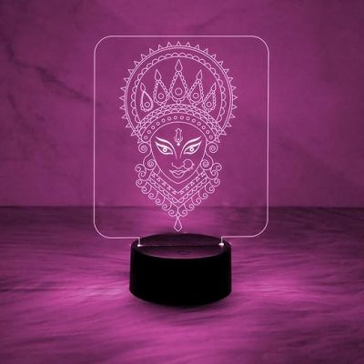 3D Illusion Maa Durga Acrylic Desk Table Lamp for Home & Pooja Room Decor Light  7 Color Auto Change Light  Blessing Gift