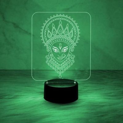 3D Illusion Maa Durga Acrylic Desk Table Lamp for Home & Pooja Room Decor Light  7 Color Auto Change Light  Blessing Gift