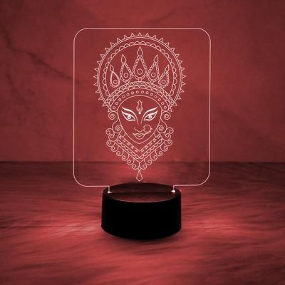 3D Illusion Maa Durga Acrylic Desk Table Lamp for Home & Pooja Room Decor Light  7 Color Auto Change Light  Blessing Gift