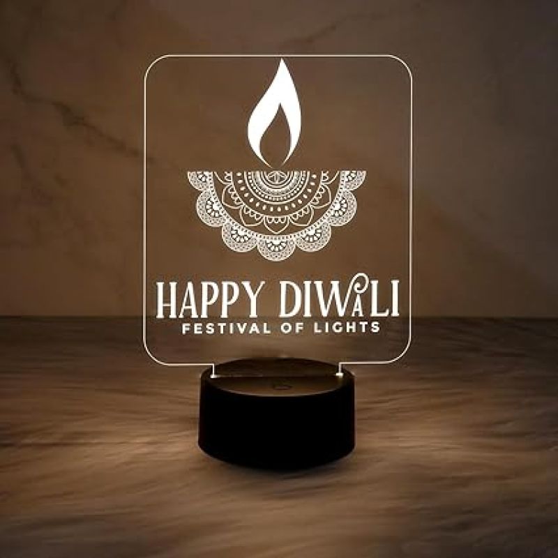 Happy Diwali Festival of Light Engraved Desk Table Light with Warm White Light  Wishing Diwali Gift for Family & Friends  Diwali Gifts for Employees