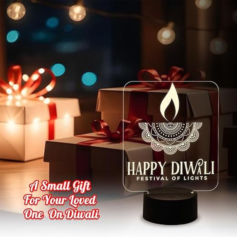 Happy Diwali Festival of Light Engraved Desk Table Light with Warm White Light  Wishing Diwali Gift for Family & Friends  Diwali Gifts for Employees