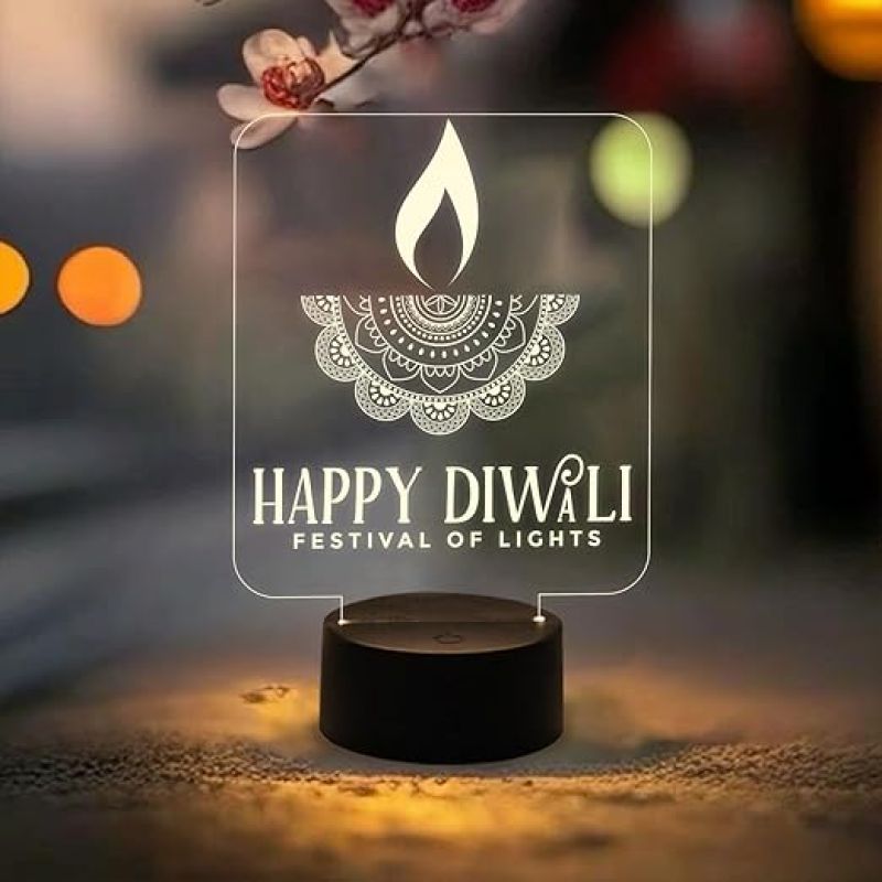 Happy Diwali Festival of Light Engraved Desk Table Light with Warm White Light  Wishing Diwali Gift for Family & Friends  Diwali Gifts for Employees