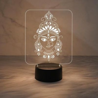 3D Illusion Maa Durga Face Night Lamp with Warm White Light  Pooja Room Decor Light  Maa Durga Idol  Religious Gift