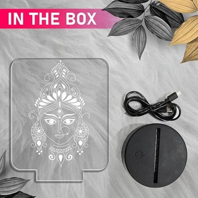 3D Illusion Maa Durga Face Night Lamp with Warm White Light  Pooja Room Decor Light  Maa Durga Idol  Religious Gift