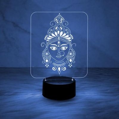 3D Illusion Maa Durga Face Night Lamp with Automatic Color Changing Light  Pooja Room Decor Light  Maa Durga Idol  Religious Gift