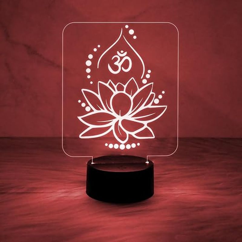 Flower with Om Design Night Lamp 7 Color Changing Light  Blessing Gift  Bedside Table Lamp  Home & Office Décor Light