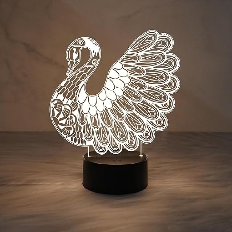 3D Illusion Peacock Night Lamp with Warm White Light  Home & Office Décor Light  Unique Lamp for Decoration & Gift