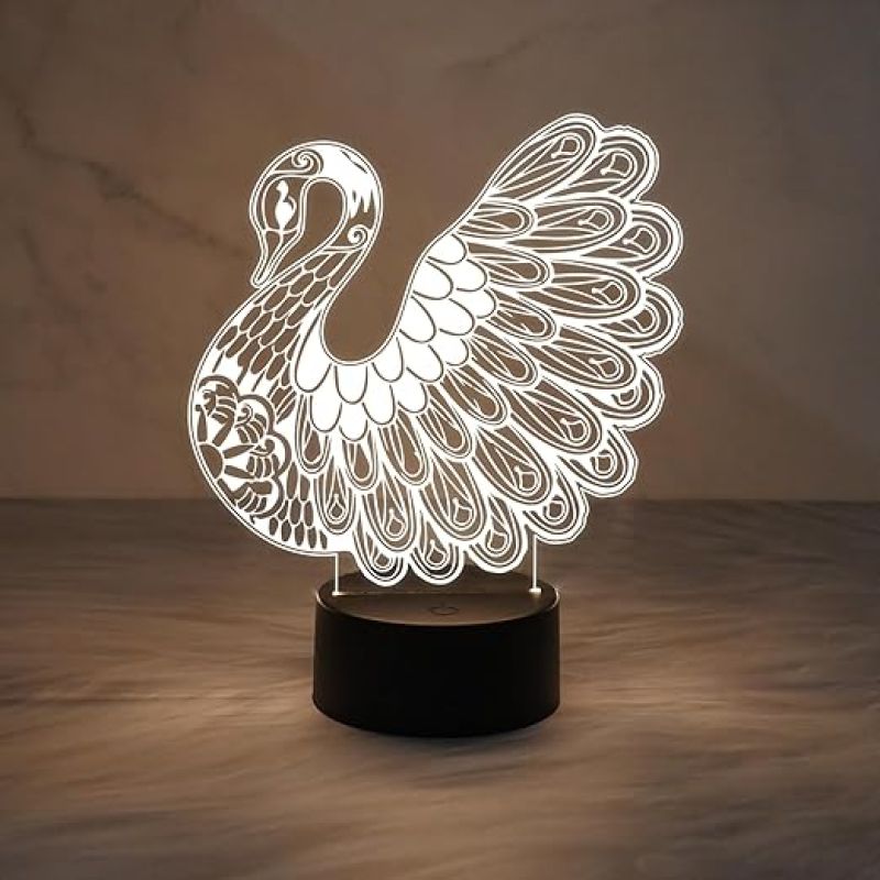 3D Illusion Peacock Night Lamp with Warm White Light  Home & Office Décor Light  Unique Lamp for Decoration & Gift