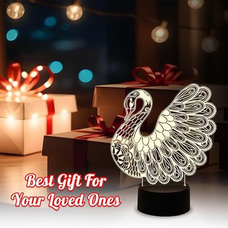 3D Illusion Peacock Night Lamp with Warm White Light  Home & Office Décor Light  Unique Lamp for Decoration & Gift