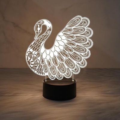 3D Illusion Peacock Night Lamp with Warm White Light  Home & Office Décor Light  Unique Lamp for Decoration & Gift