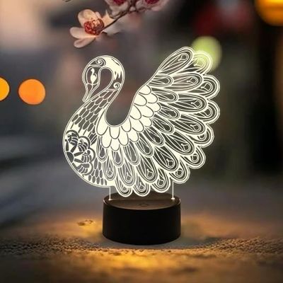 3D Illusion Peacock Night Lamp with Warm White Light  Home & Office Décor Light  Unique Lamp for Decoration & Gift