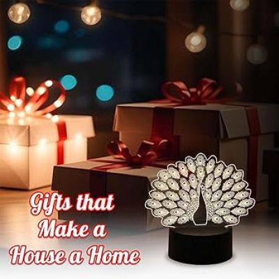 3D Illusion Peacock Night Lamp with Warm White Light  Home & Office Decor Light  Best for Gift  Lamp for Kids  Bedside Desk Table Lamp