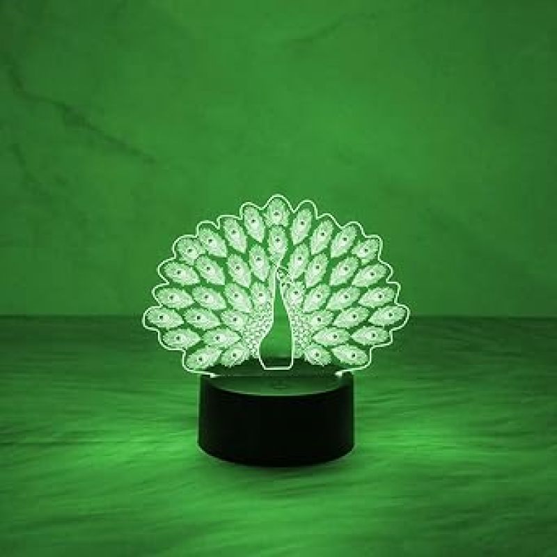 3D Illusion Peacock Night Lamp with 7 Color Changing Light  Home & Office Decor Light  Best for Gift  Lamp for Kids  Bedside Desk Table Lamp