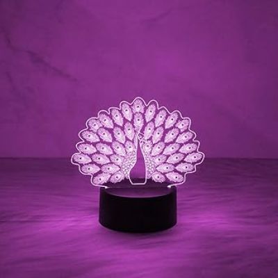 3D Illusion Peacock Night Lamp with 7 Color Changing Light  Home & Office Decor Light  Best for Gift  Lamp for Kids  Bedside Desk Table Lamp