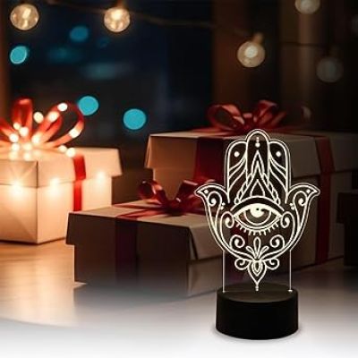 3D Illusion Hamsa Hand Night Lamp Evil Eye Desk Table Lamp with Warm White Light  Home & Office Decor Light