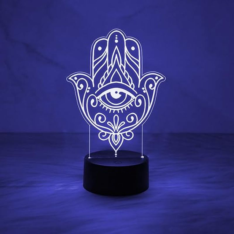 3D Illusion Hamsa Hand Night Lamp Evil Eye Desk Table Lamp with 7 Color Changing Light  Home & Office Decor Light