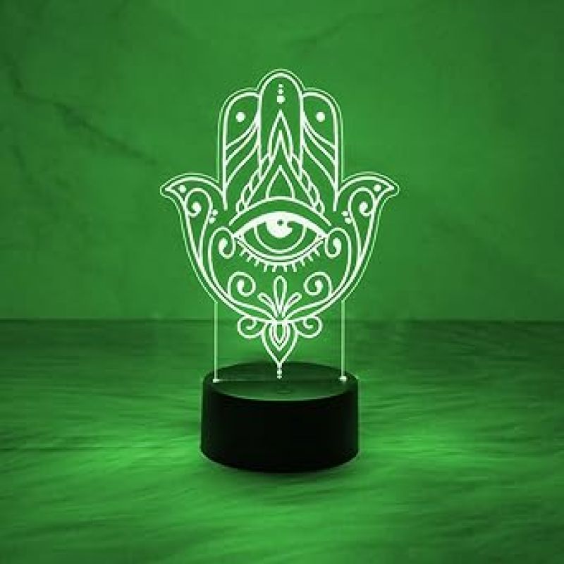 3D Illusion Hamsa Hand Night Lamp Evil Eye Desk Table Lamp with 7 Color Changing Light  Home & Office Decor Light