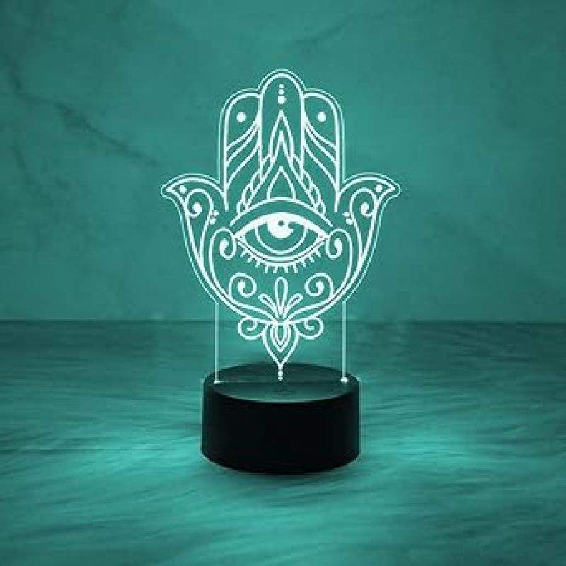 3D Illusion Hamsa Hand Night Lamp Evil Eye Desk Table Lamp with 7 Color Changing Light  Home & Office Decor Light