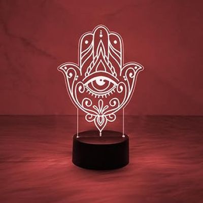 3D Illusion Hamsa Hand Night Lamp Evil Eye Desk Table Lamp with 7 Color Changing Light  Home & Office Decor Light
