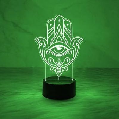 3D Illusion Hamsa Hand Night Lamp Evil Eye Desk Table Lamp with 7 Color Changing Light  Home & Office Decor Light