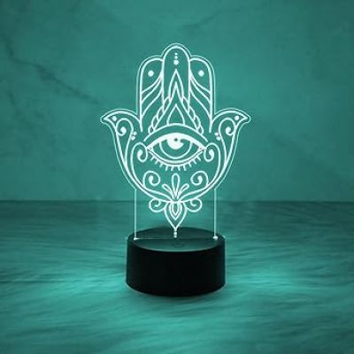 3D Illusion Hamsa Hand Night Lamp Evil Eye Desk Table Lamp with 7 Color Changing Light  Home & Office Decor Light
