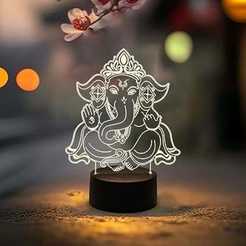 3D Illusion Ganpati Desk Table Lamp with Warm White Light  Blessing Gift for Loveable Person | Bedside Lamp Night Light