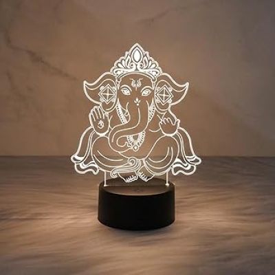 3D Illusion Ganpati Desk Table Lamp with Warm White Light  Blessing Gift for Loveable Person | Bedside Lamp Night Light