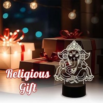 3D Illusion Ganpati Desk Table Lamp with Warm White Light  Blessing Gift for Loveable Person | Bedside Lamp Night Light