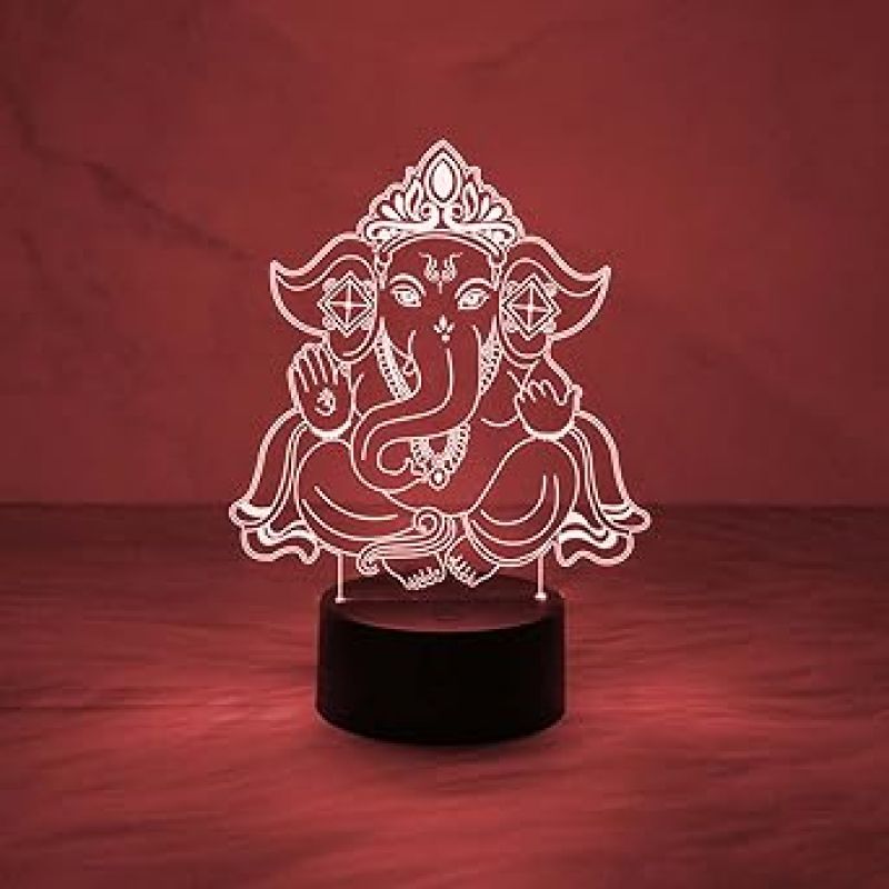 3D Illusion Ganpati Desk Table Lamp with Automatic Color Changing Light  Blessing Gift for Loveable Person  Bedside Lamp Night Light