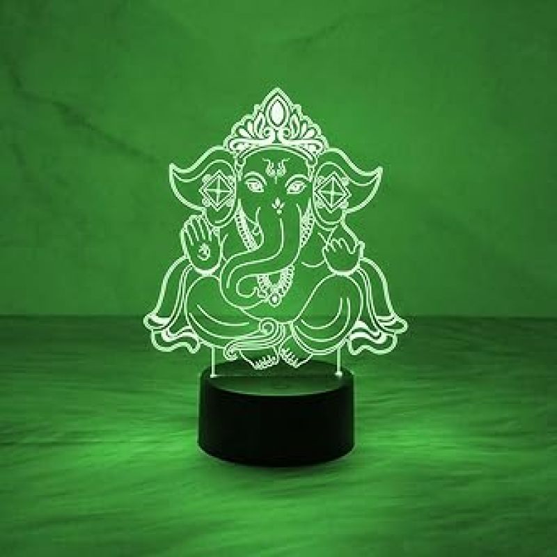 3D Illusion Ganpati Desk Table Lamp with Automatic Color Changing Light  Blessing Gift for Loveable Person  Bedside Lamp Night Light