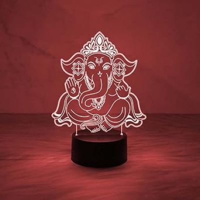 3D Illusion Ganpati Desk Table Lamp with Automatic Color Changing Light  Blessing Gift for Loveable Person  Bedside Lamp Night Light