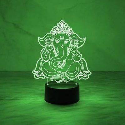 3D Illusion Ganpati Desk Table Lamp with Automatic Color Changing Light  Blessing Gift for Loveable Person  Bedside Lamp Night Light