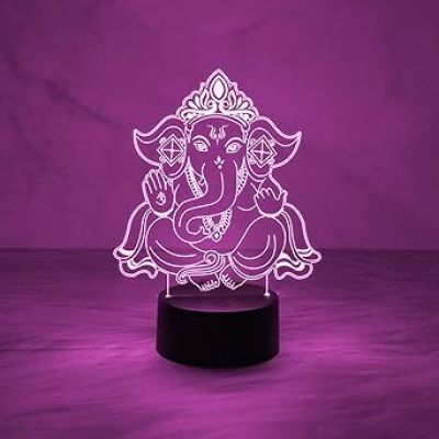 3D Illusion Ganpati Desk Table Lamp with Automatic Color Changing Light  Blessing Gift for Loveable Person  Bedside Lamp Night Light