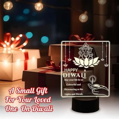 Lord Ganesha with Engraved Happy Diwali Night Lamp for Home & Office Decoration  Gifts for Family and Friends Diwali Gifts for Employees  Warm White Light