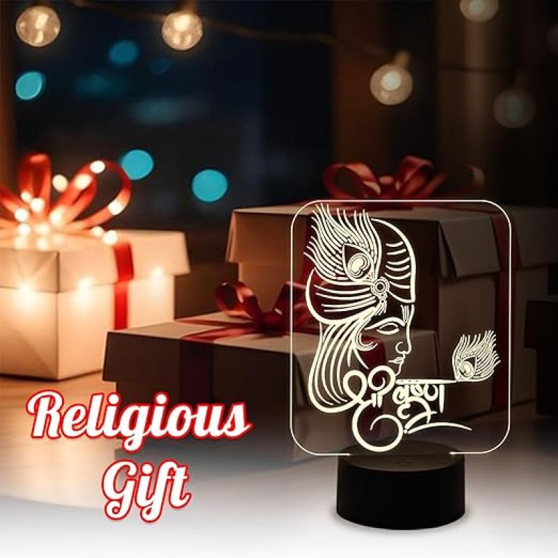 Lord Krishna Night Lamp with Warm White Light  Birthday Gift | Blessing Gift for Loveable Person