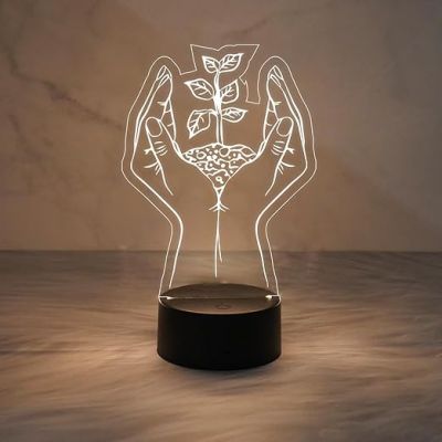 3D Illusion Plant in Hand Acrylic Led Lamp  Motivational Image Save Tree Night Lamp  Gift Lover Nature & Plant Lover  Warm White Light